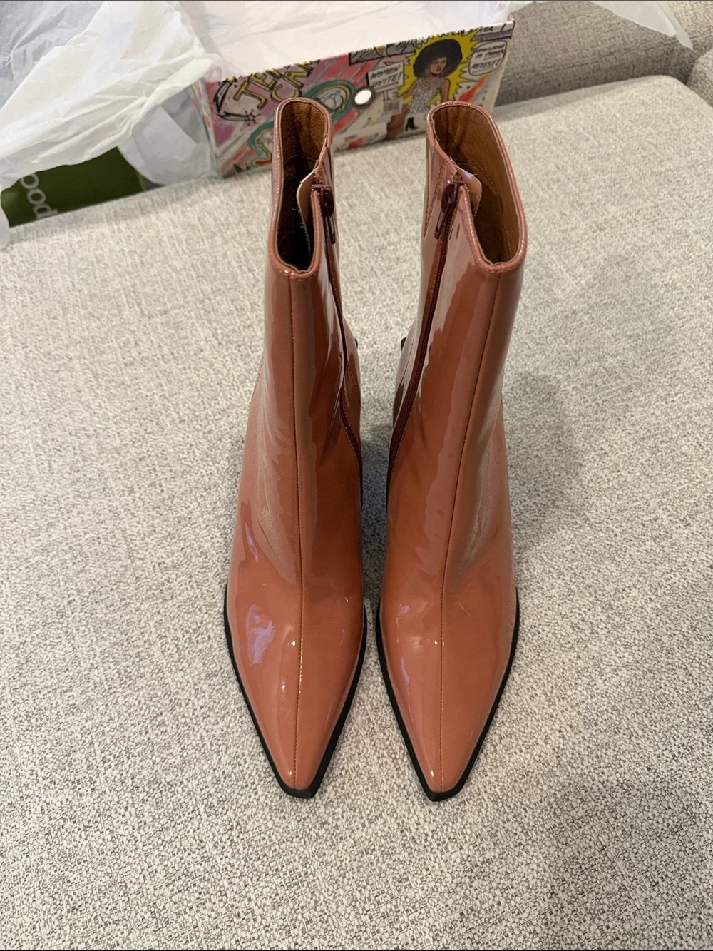 Jeffrey Campbell LA Siren Patent Pointed Block Heel Ankle Boots - Blush NIB